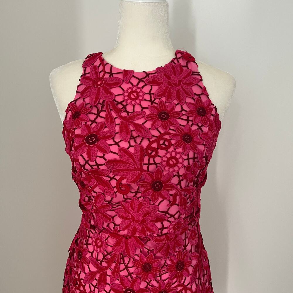 Adelyn Rae Mila Lace Floral Embroidered Mini Sheath Dress Red Pink - Picture 3 of 7